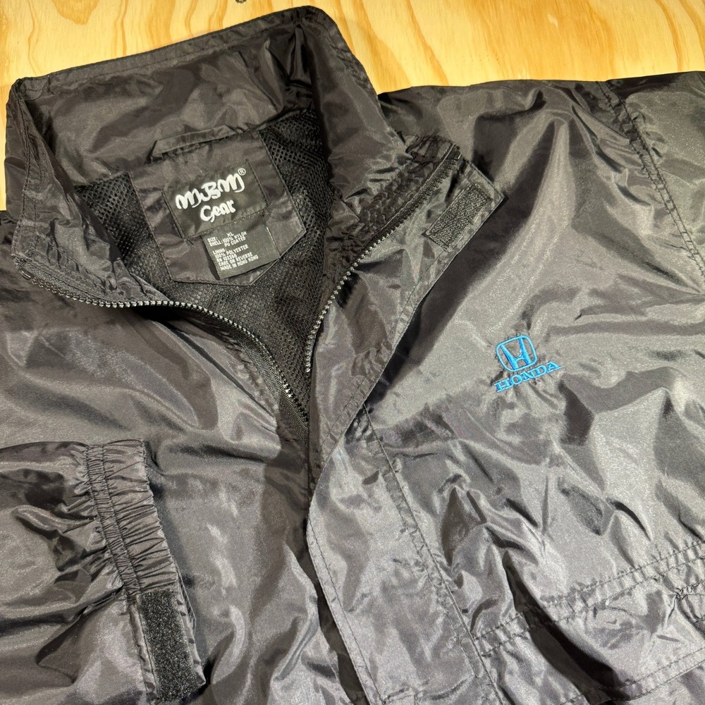 MBM Gear Men's Windbreaker Jacket Black Honda Embroidered Full Zip Size XL